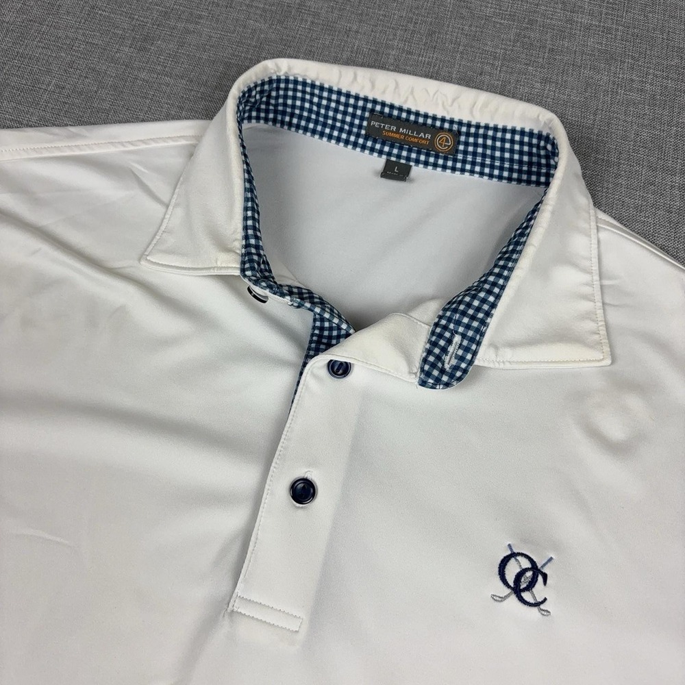 Peter Millar E4 Performance Golf Polo Mens Large White Cypress Golf Club Naples